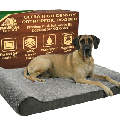 Dog Beds for Large Dogs – Orthopedic Memory Foam Crate Bed for 54 Inch Crates XXL Washable Waterproof Heavy Duty Large Sized Dog with Removable Cover Anti-Slip Flat Design Grey