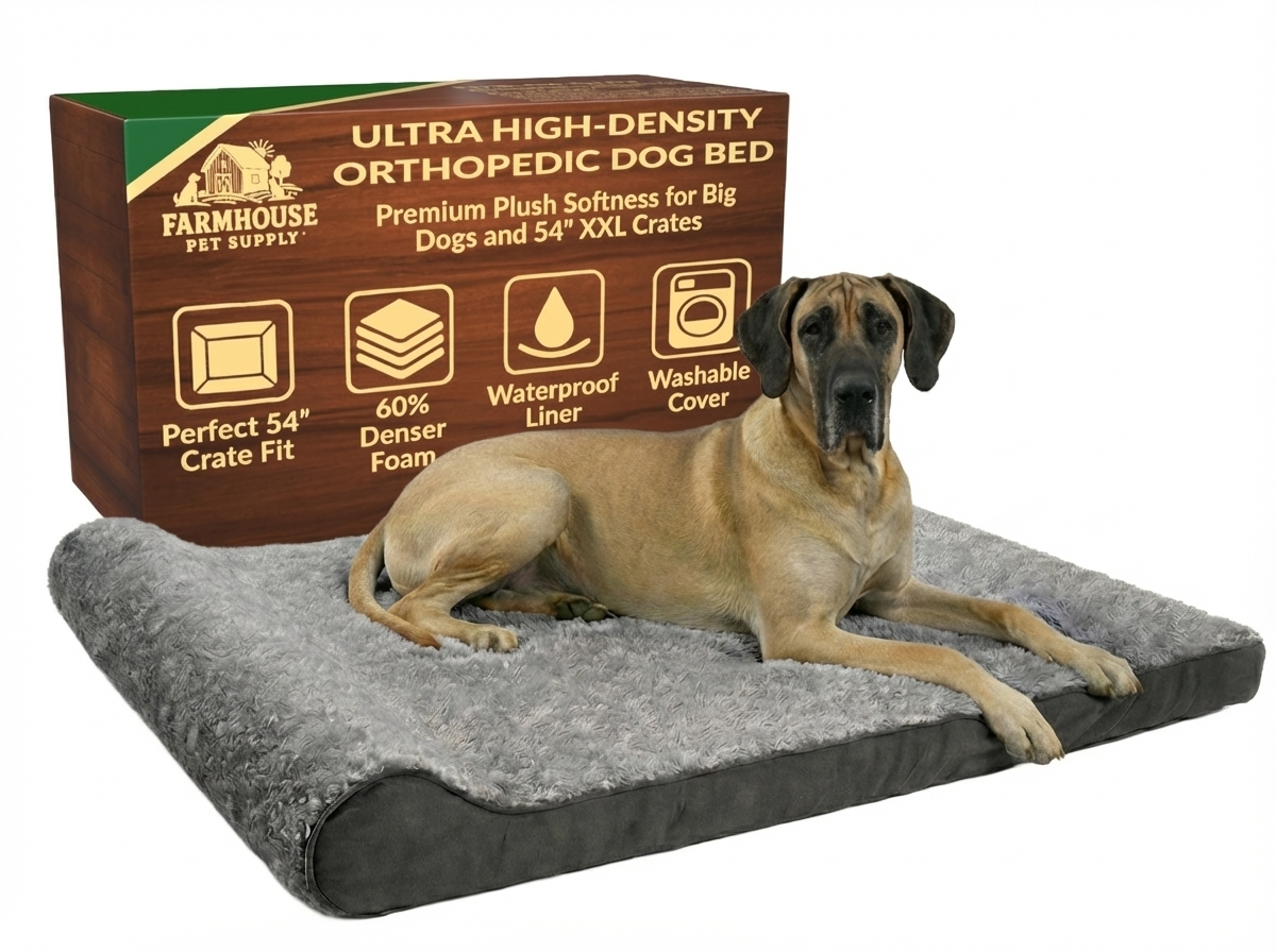 Dog Beds for Large Dogs – Orthopedic Memory Foam Crate Bed for 54 Inch Crates XXL Washable Waterproof Heavy Duty Large Sized Dog with Removable Cover Anti-Slip Flat Design Grey