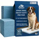 Farmhouse Pet Supply 37x54 XXXL heavy-duty dog pee pad packaging shown with a Saint Bernard, 50-count value pack with 8+ cup absorbency