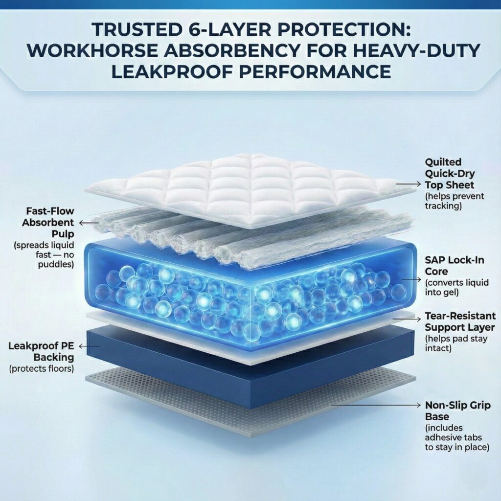6-layer core of 36x36 dog pee pad with 12g premium SAP