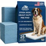 Farmhouse Pet Supply 37x54 XXXL heavy-duty dog pee pad packaging shown with a Saint Bernard, 25-count value pack with 8+ cup absorbency